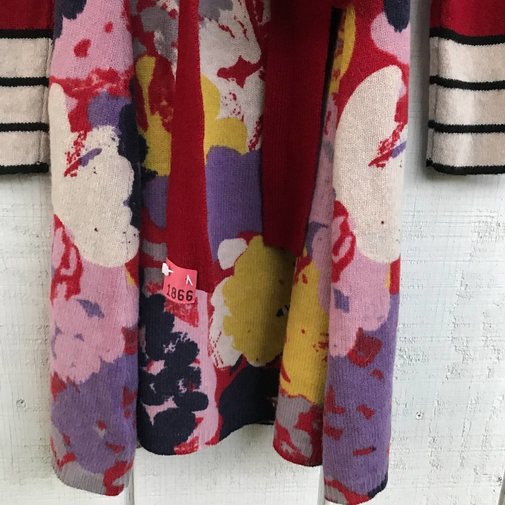Anthro Sparrow Red Floral Knit SweaterCoat Sz S - Picture 10 of 10